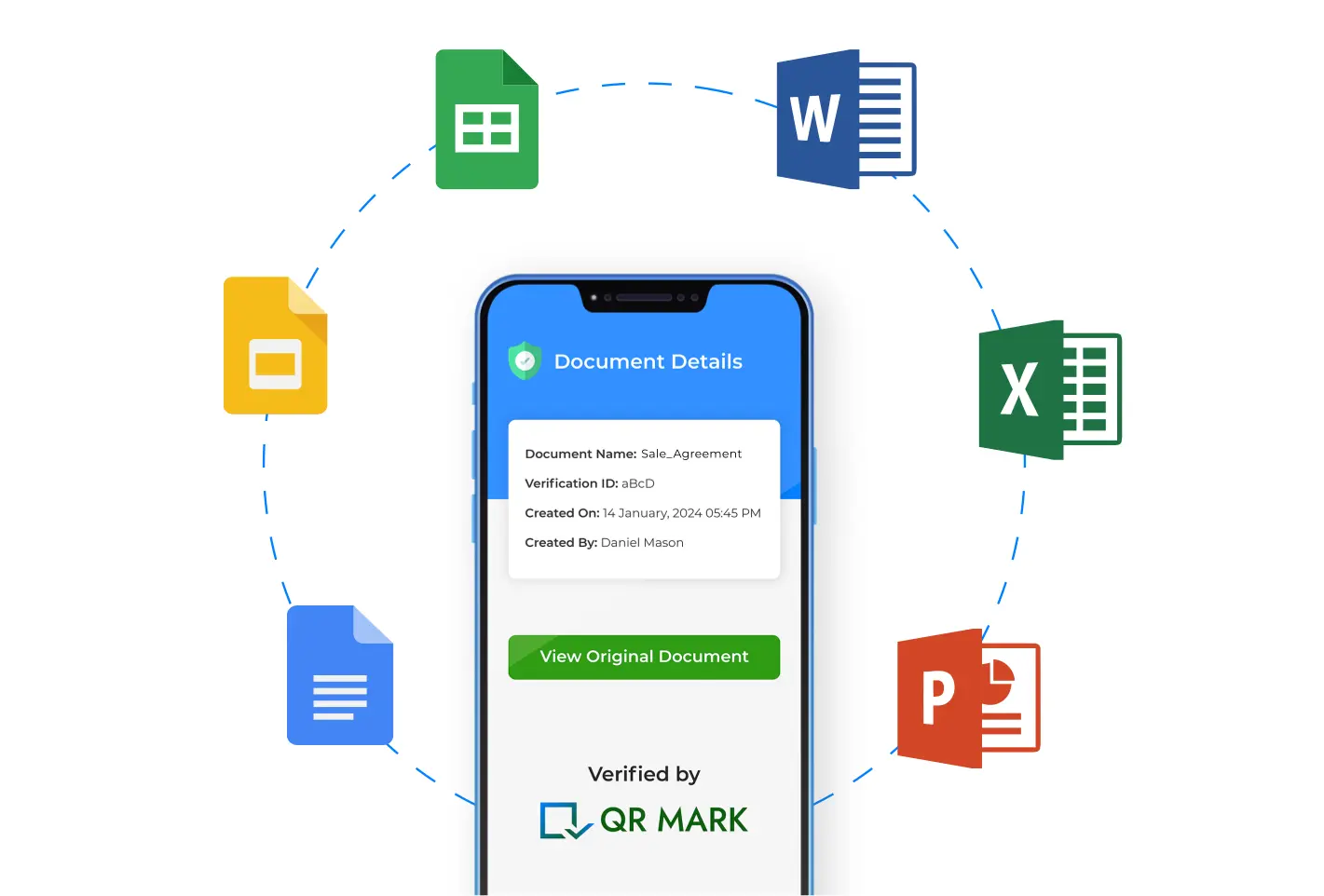 Logos of Microsoft Word, Google Docs, and Google Slides, representing document processing software