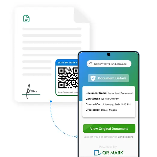 The recipient scans and verifies on your branded domain