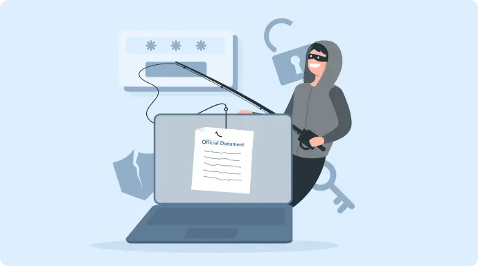 A data thief using phishing techniques to steal official documents.