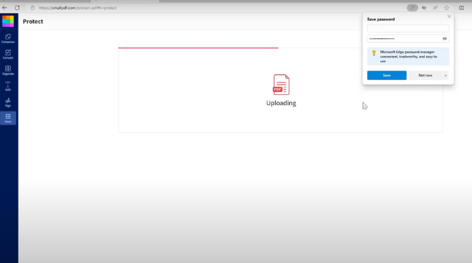 Securing PDF document via small pdf tool online