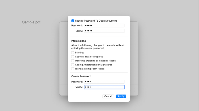 Passwording protecting PDF file on macOS