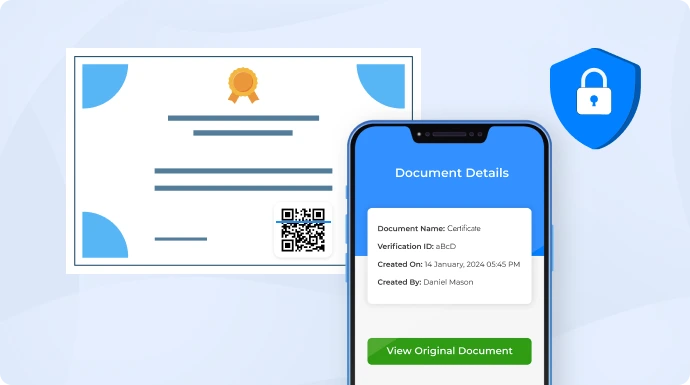 Smartphone scanning a QR Mark to verify certificate authenticity
