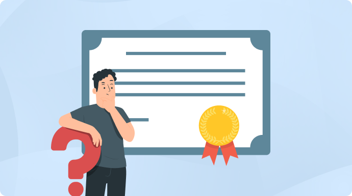 A person thoughtfully considering red flags that indicate whether a certificate is genuine or fake when verifying it online.