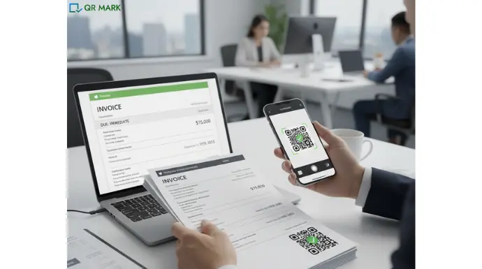 a person scanning a qr code from an invoice