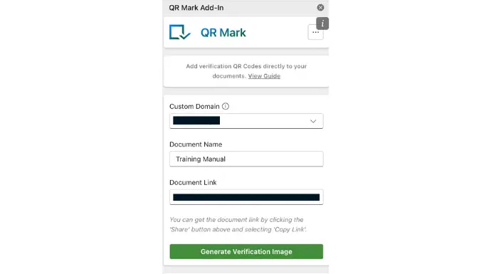 custom domain feature of qr mark being used in google add-on integration