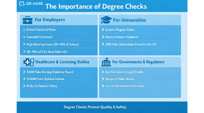 an infographic explaining the importance of degree checks. it helps in speeding up the process when learning how to verify someone's degree