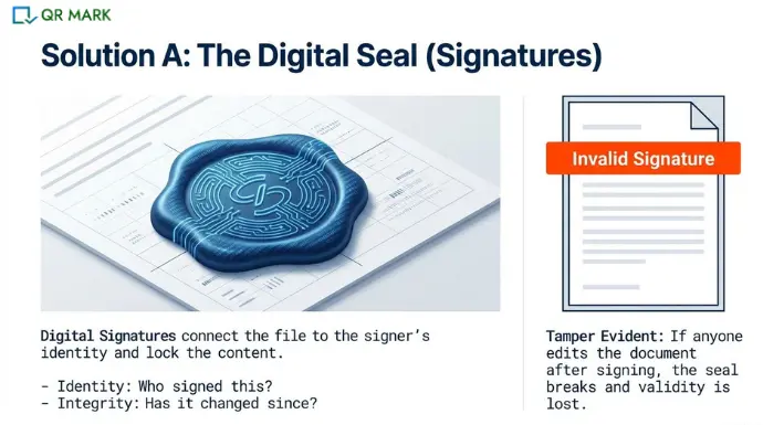 an infographic that clearly and easily explains how to use digital signuatures in MS Word to protect it from document tampering and fraud 