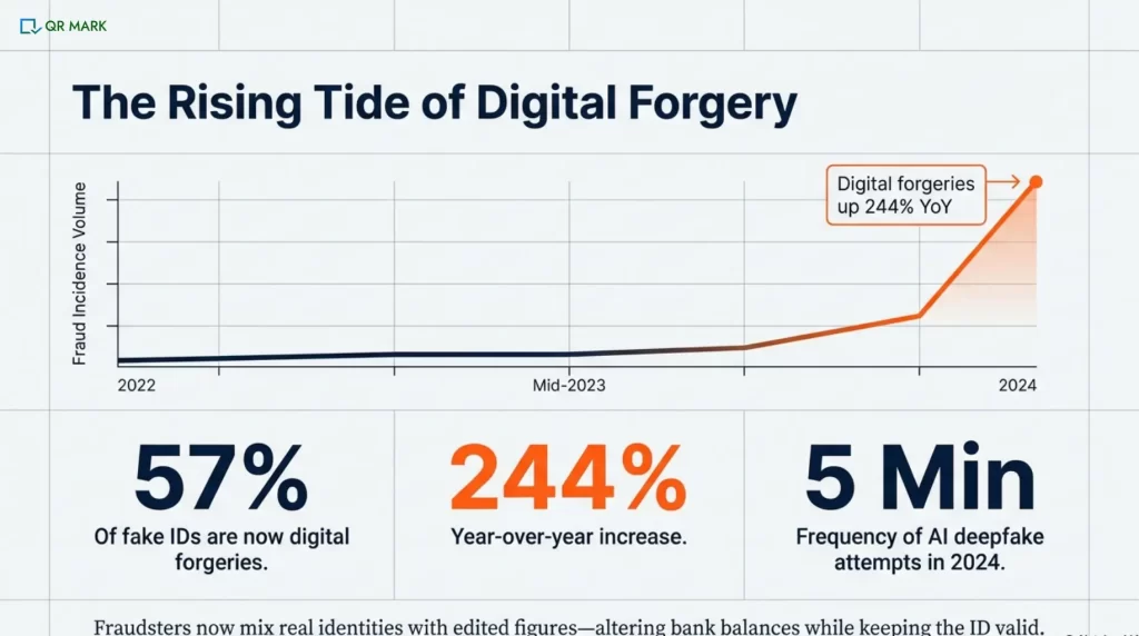 AN INFOGRAPHIC THAT TALKS ABOUT RISE OF DOCUMENT FRAUD AND ALSO HIGHLIGHTS IMPORTANCE OF DOCUMENT VERIFICATION