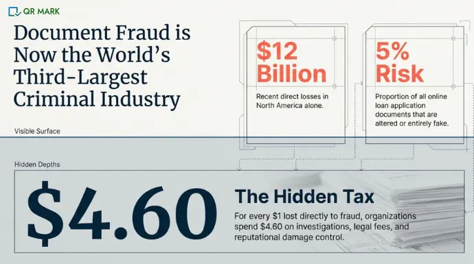an infographic illustration of data based insights to show the impact of document fraud.
