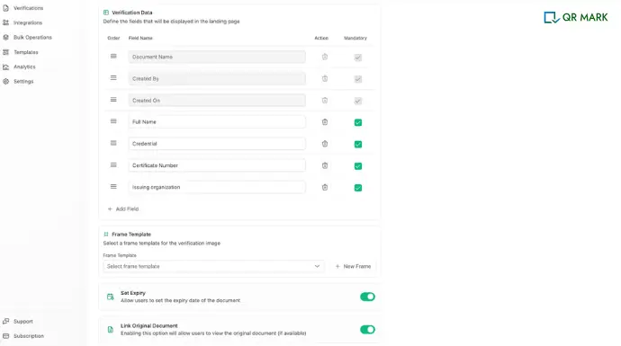 a screenshot showing the template creation page of qr mark. 
