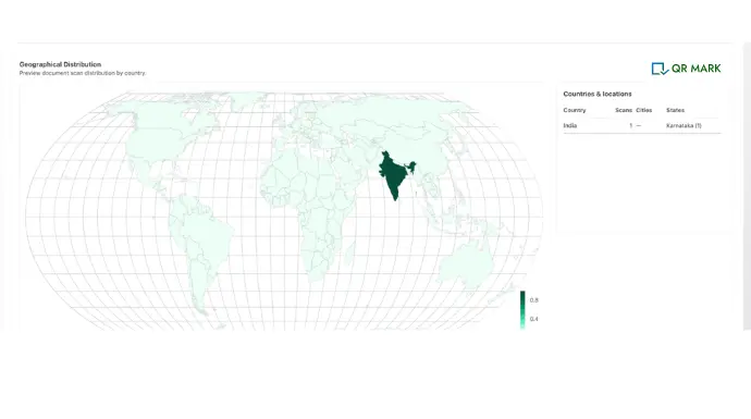 Geographical distribution map showing document verification activity across countries and regions
