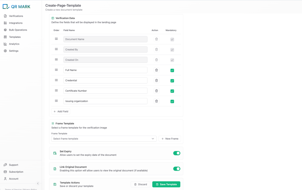 a screenshot showing the template creation page of qr mark.&nbsp;