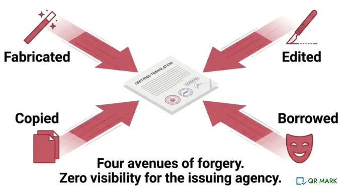 An infographic that explains how translation certificates are being forged.
